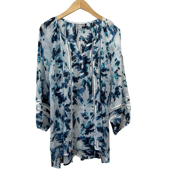 Catherines Blue Semi Sheer Peasant Blouse Womens Plus 2X V Neck Kimono Sleeve - Picture 1 of 9